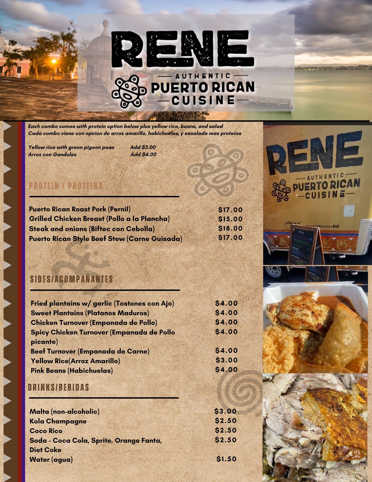 Rene Authentic Puerto Rican Cuisine food truck Menu