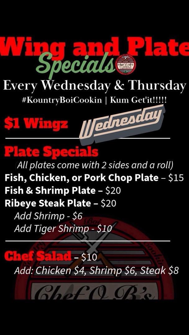 Chef O.B's KountryBoi' Cookin Cafe & Catering Menu