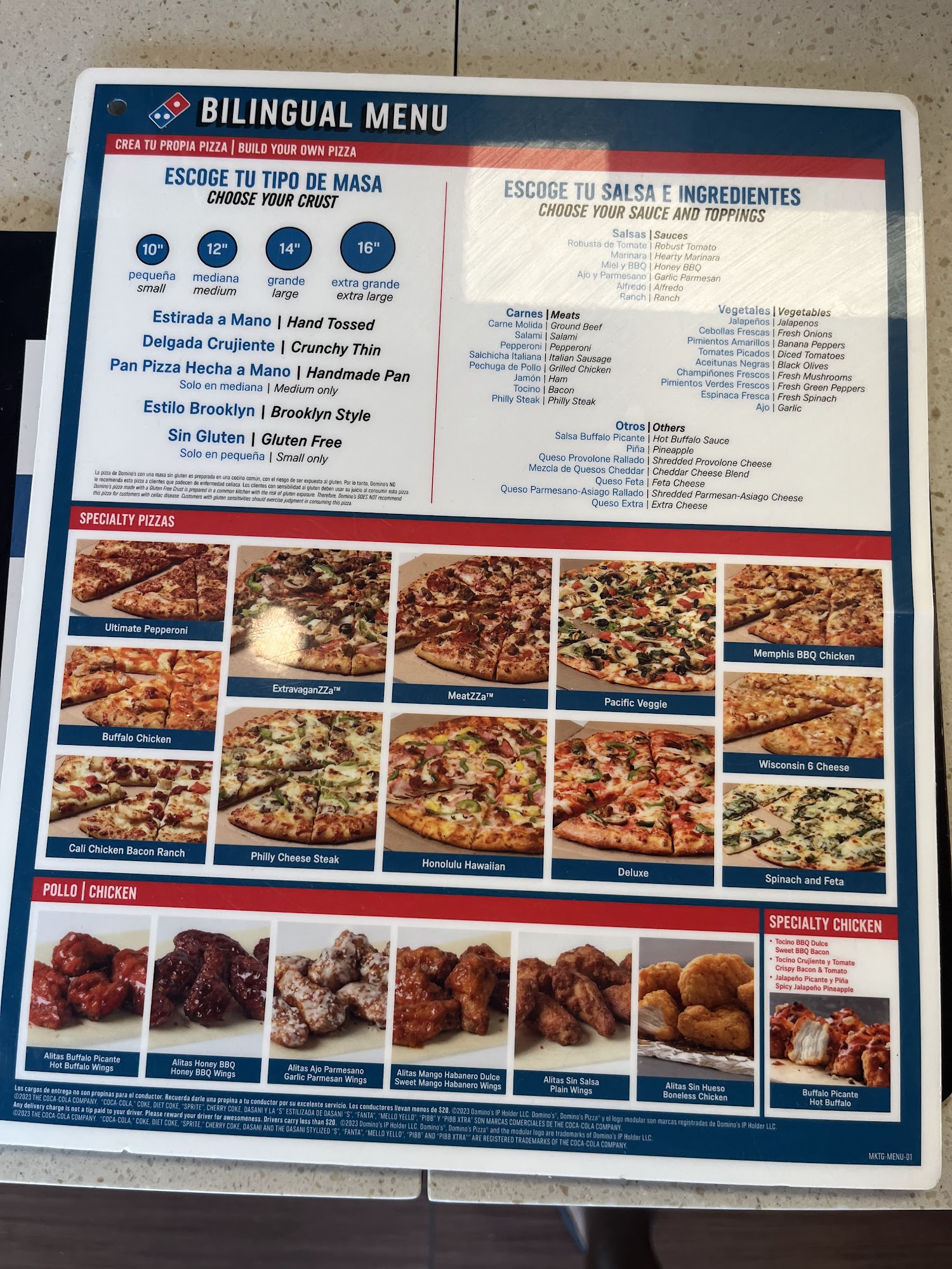 Domino's Pizza Menu