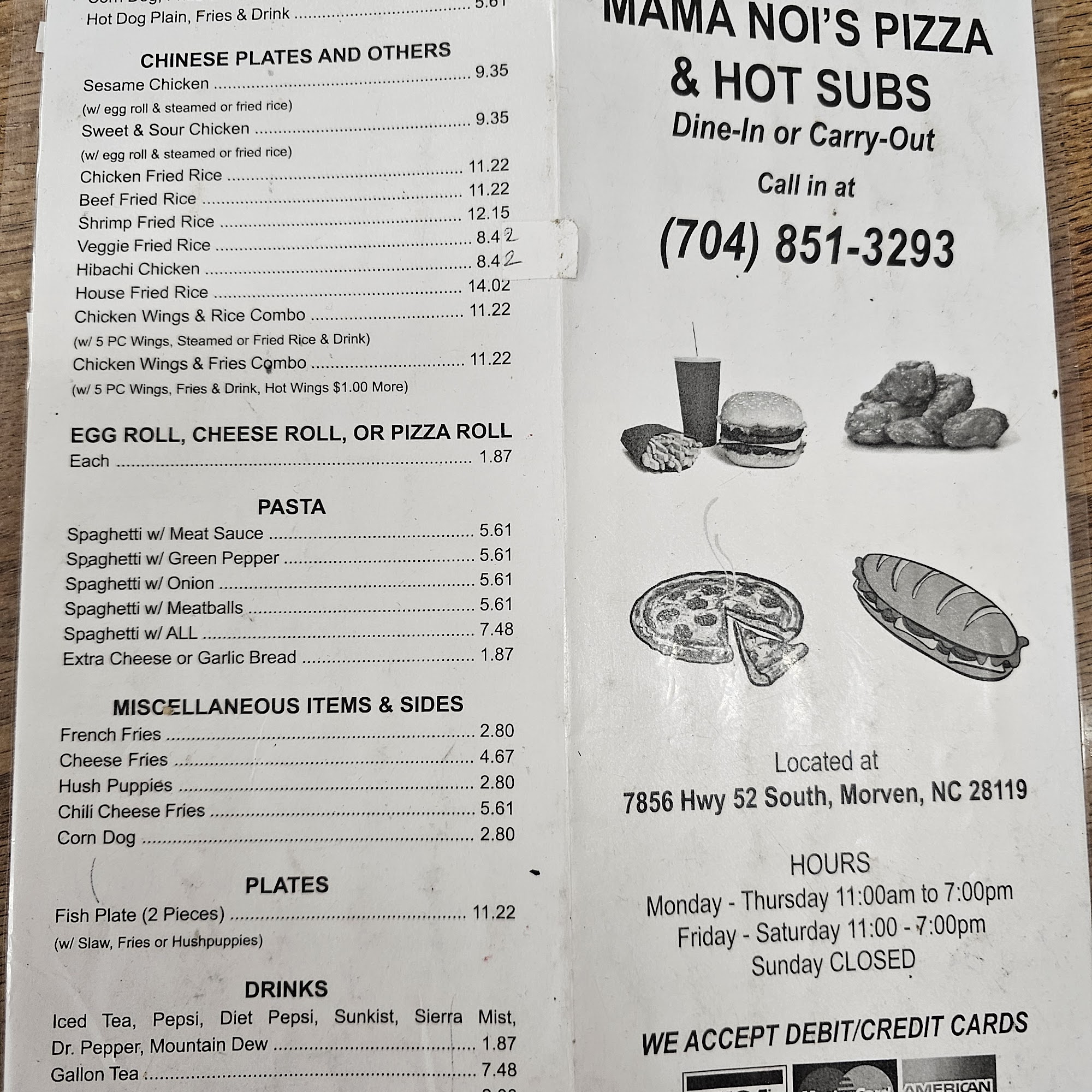 Mama noi morven Menu