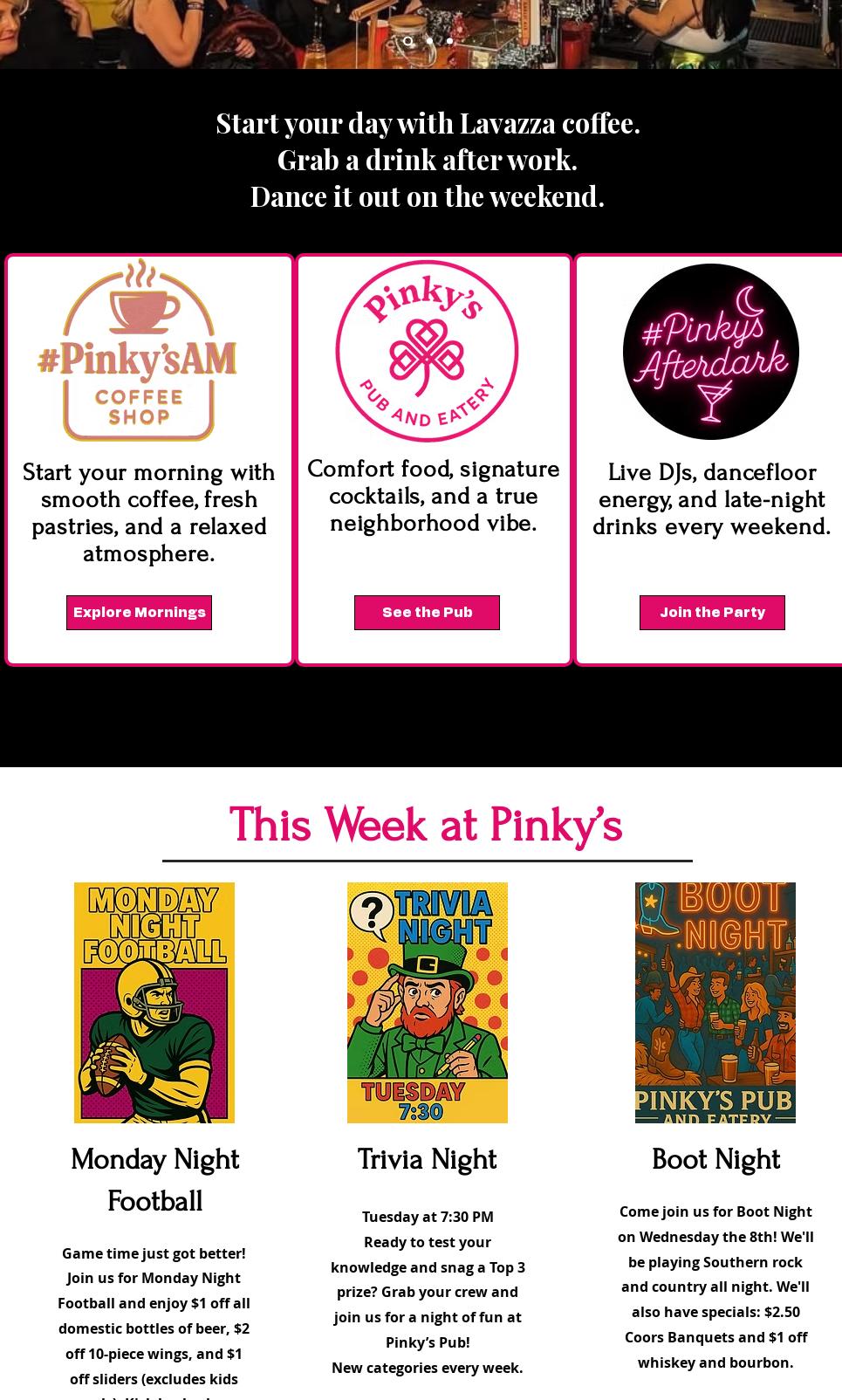 Pinkys The Pub Upstairs Menu