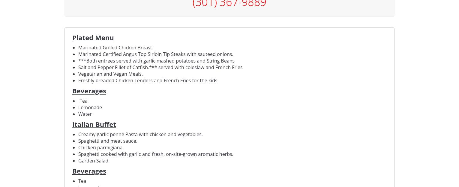 Mariani's Venue Menu