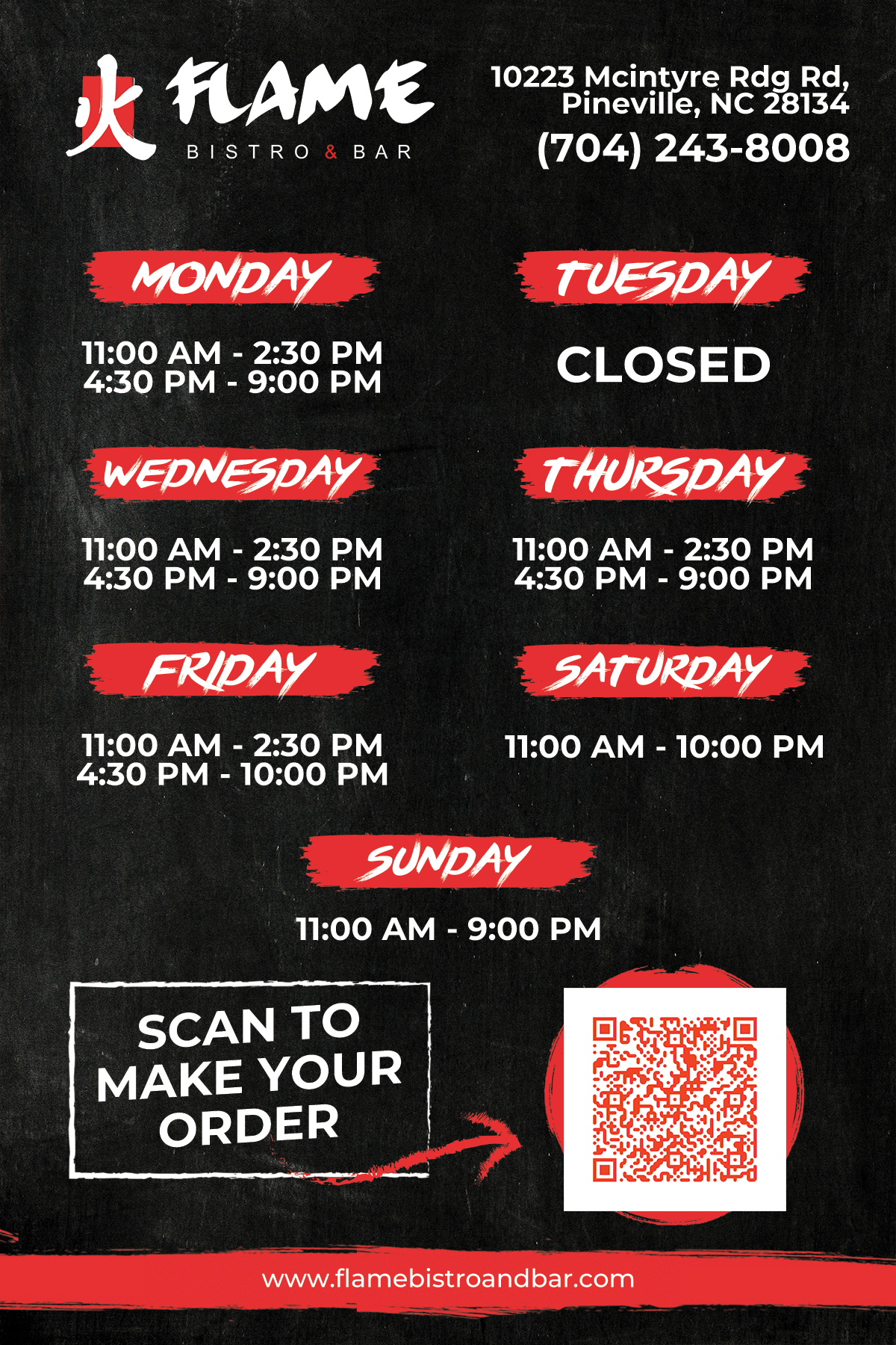 Flame Bistro & Bar Menu