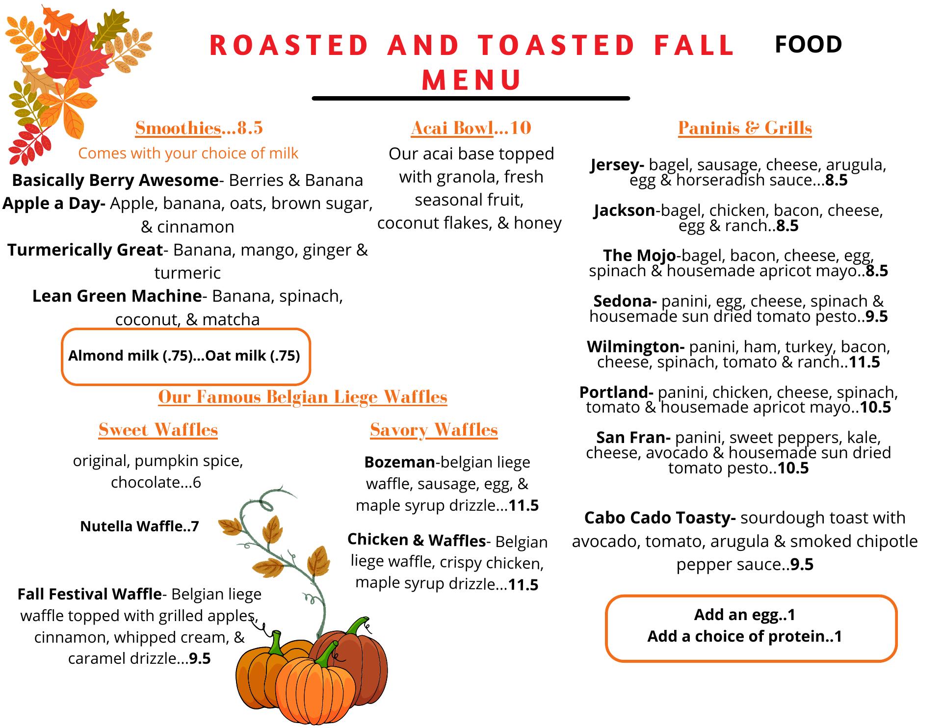 Roasted and Toasted Menu