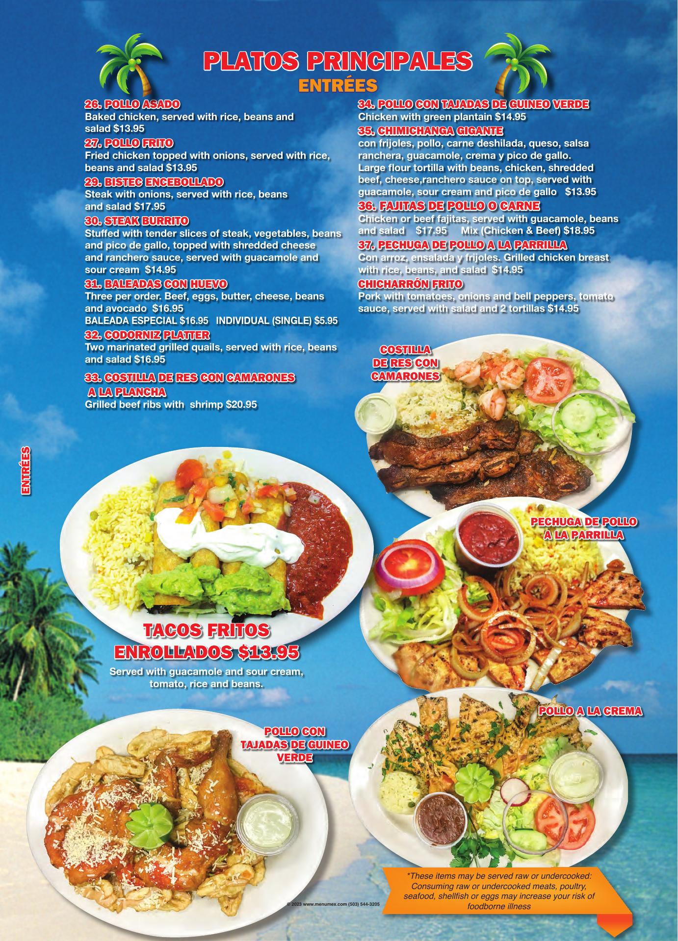 Mar-Y-Sol Restaurant Menu