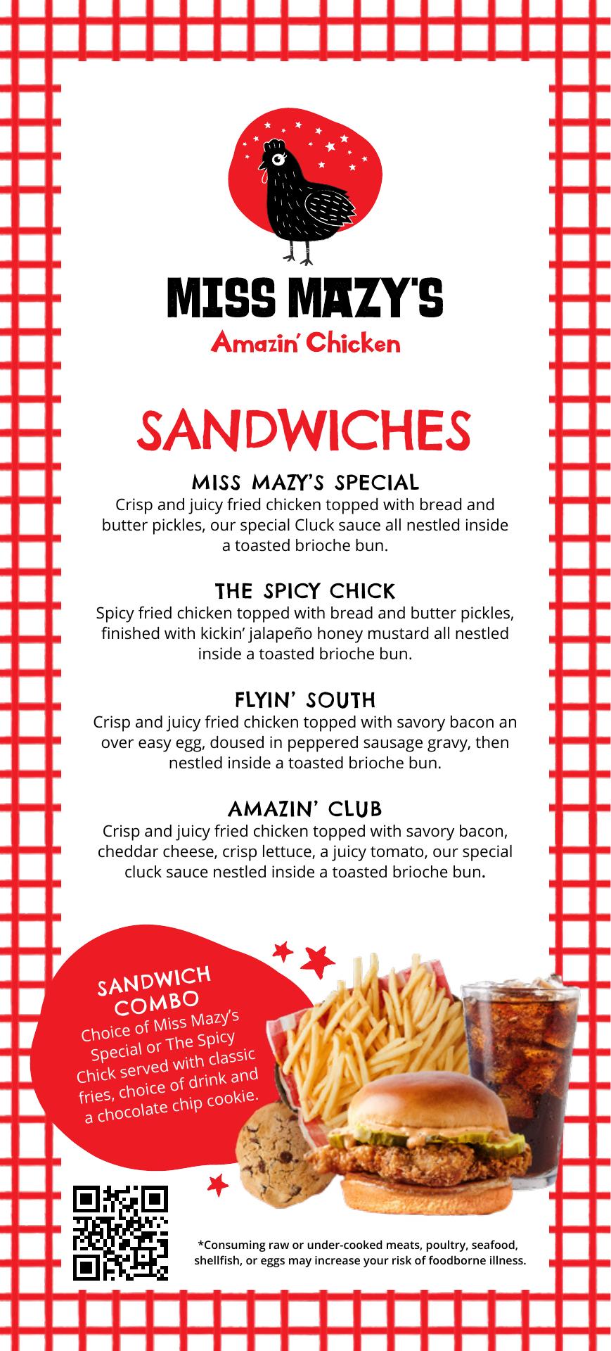 Miss Mazy's Amazin' Chicken Menu