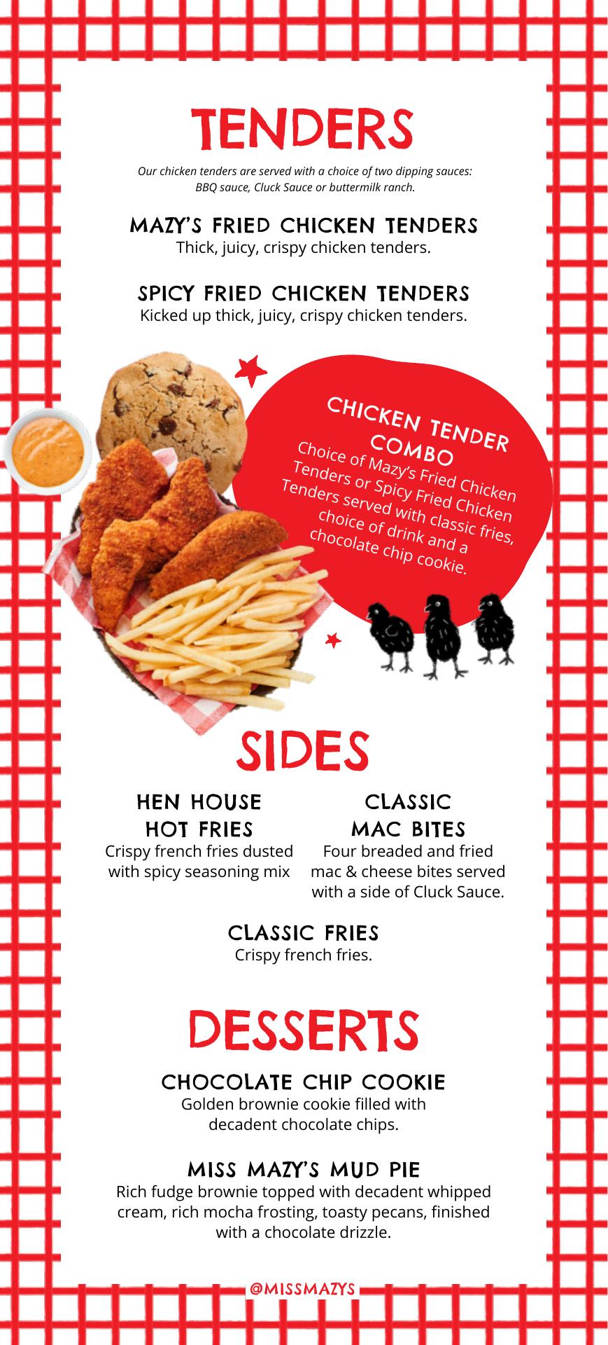 Miss Mazy's Amazin' Chicken Menu