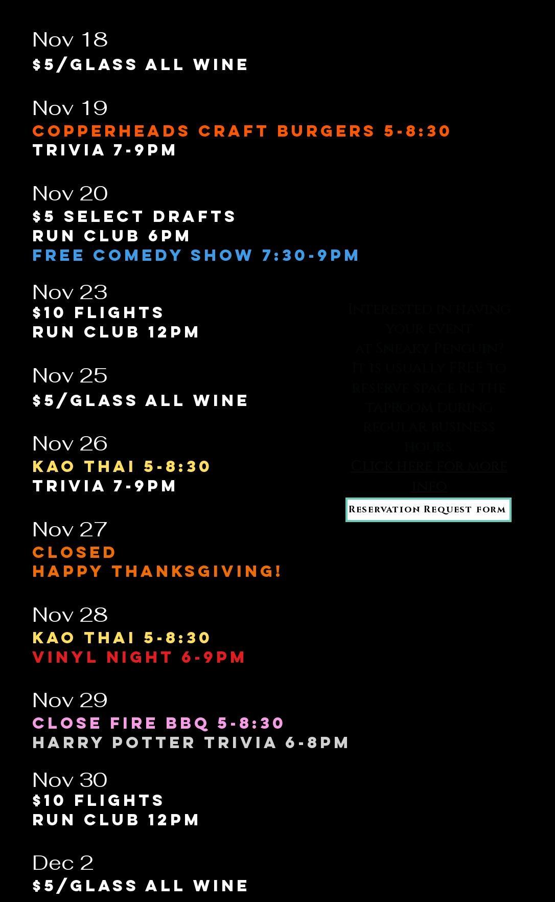 Sneaky Penguin Brewing Company Menu