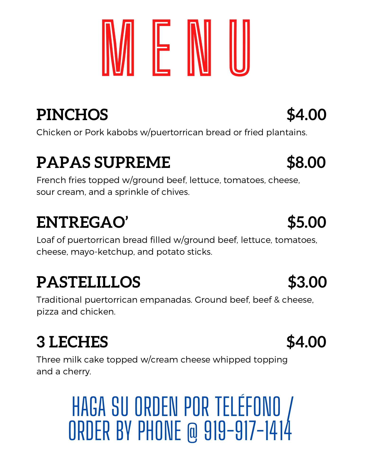 El Kiosco No. 1 Menu