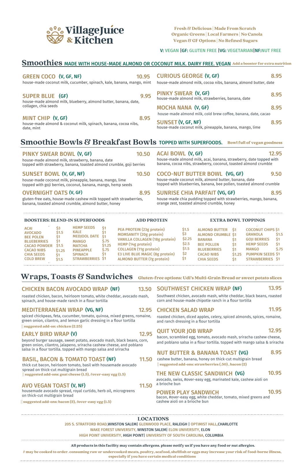 Village Juice & Kitchen Menu