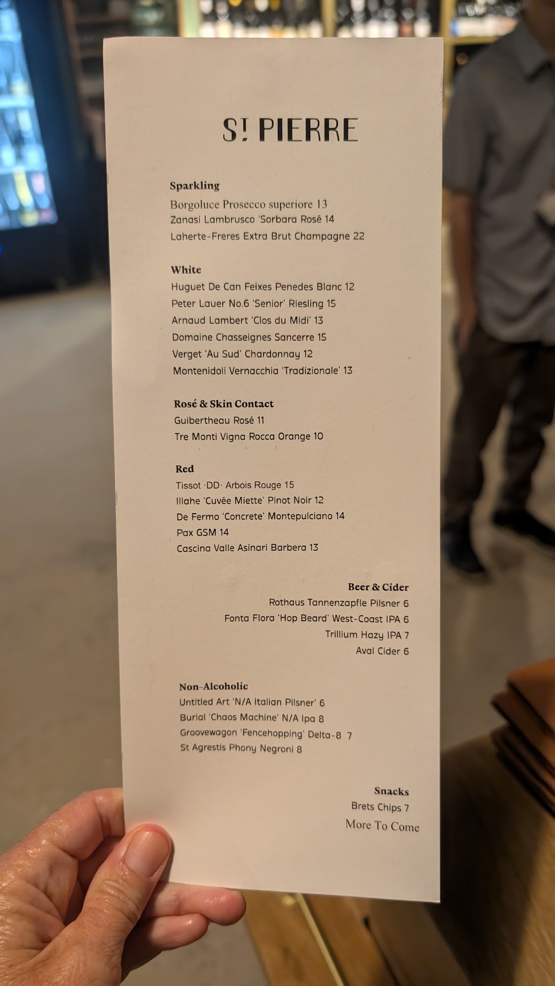Saint Pierre Wine Shop + Bar Menu