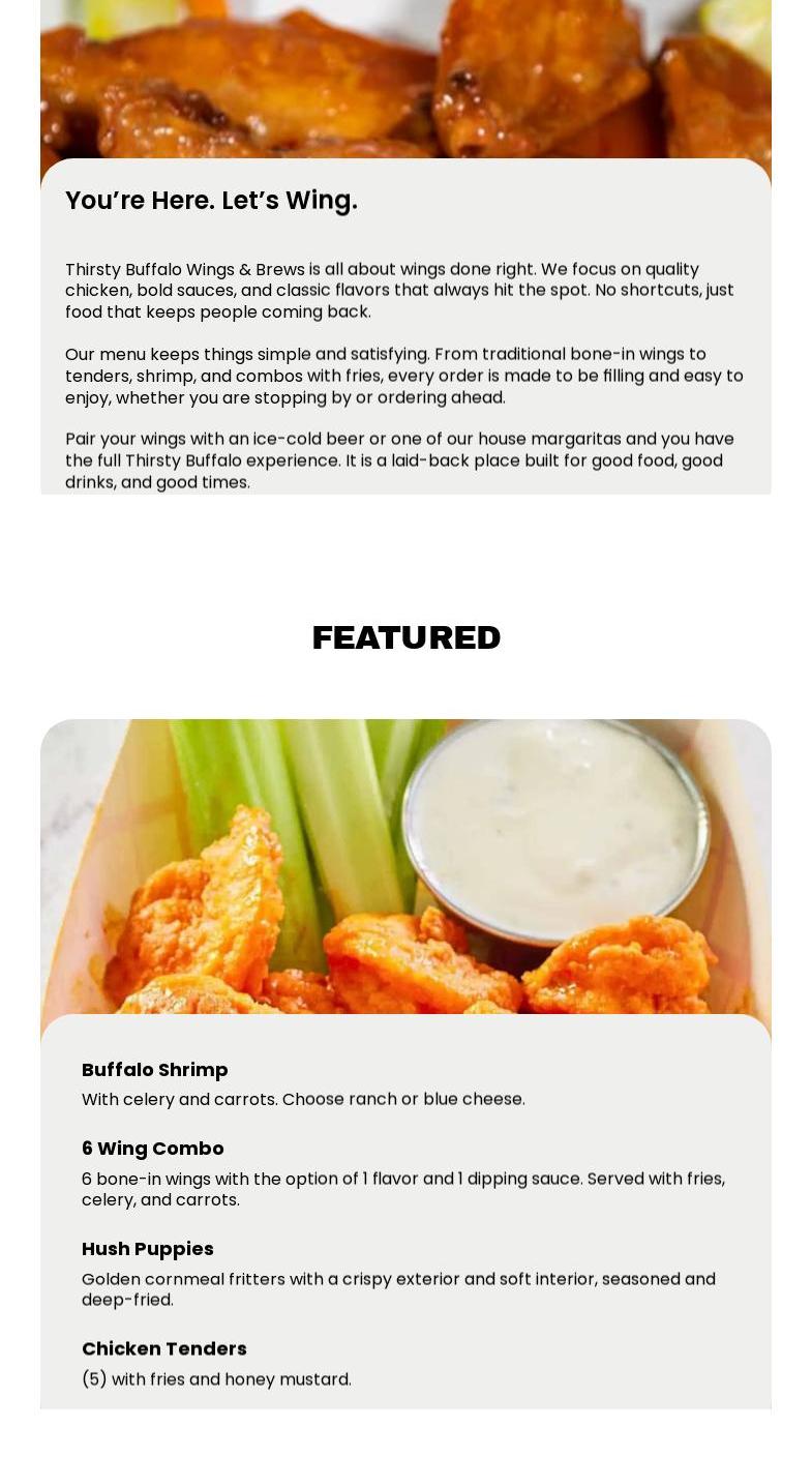 The Thirsty Buffalo Wings and Brews Menu