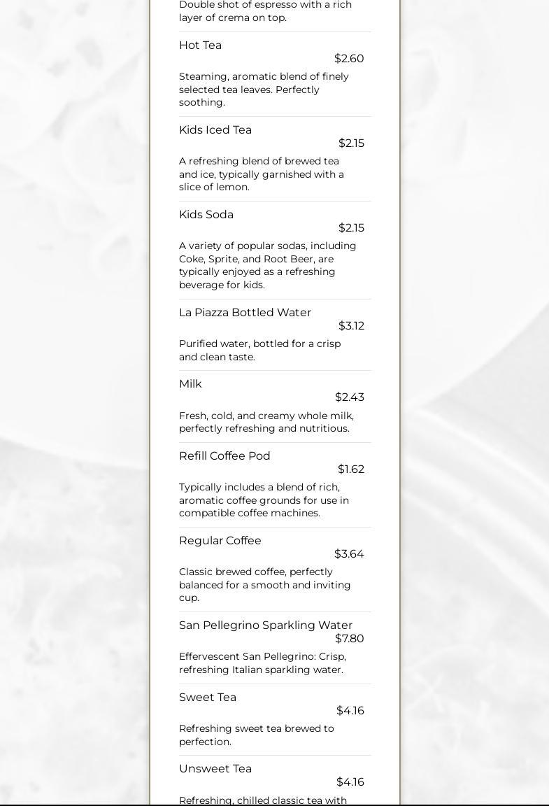 Anthony's La Piazza Prime Menu