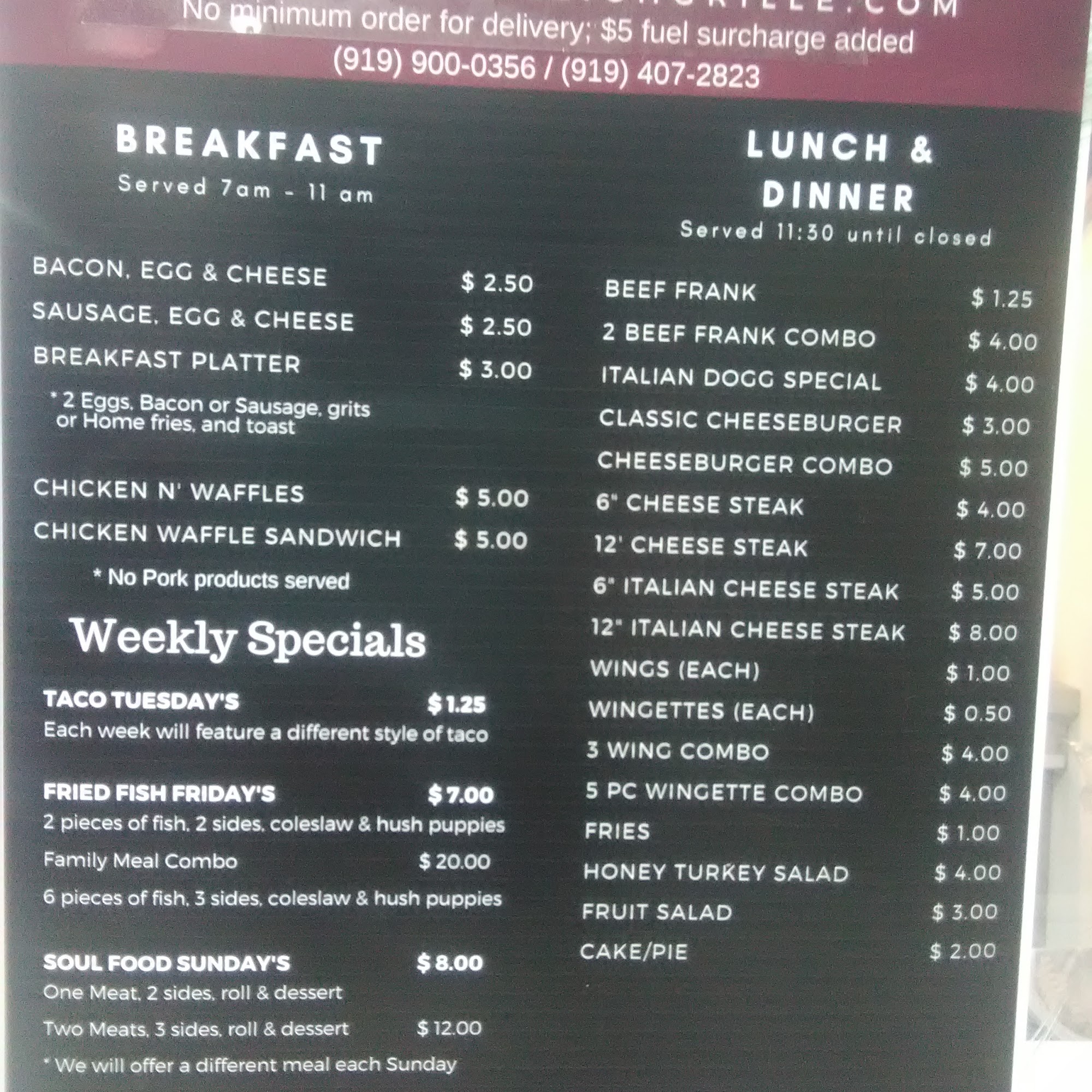 C-Store & Grill Menu
