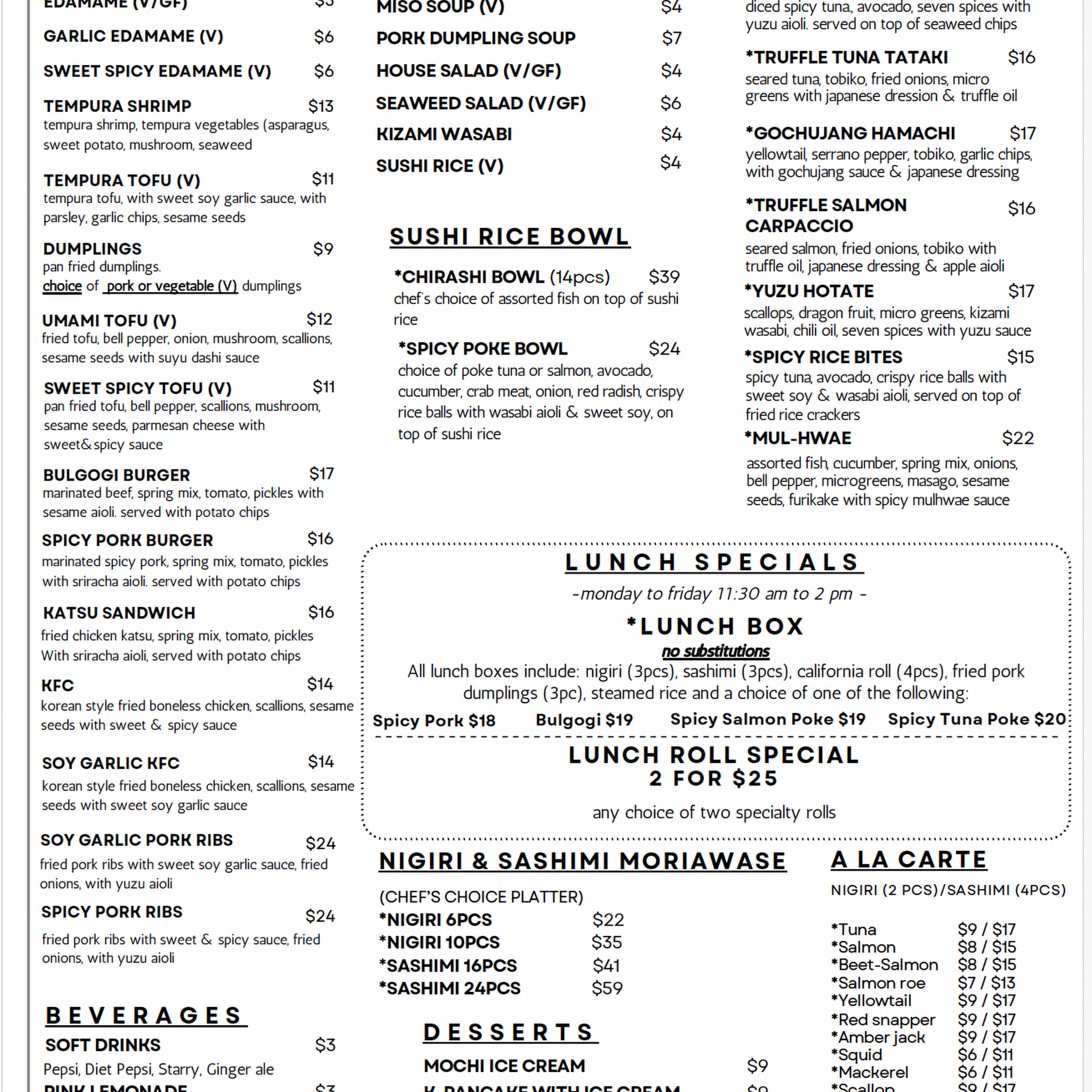 Sushi SUYU Raleigh Menu