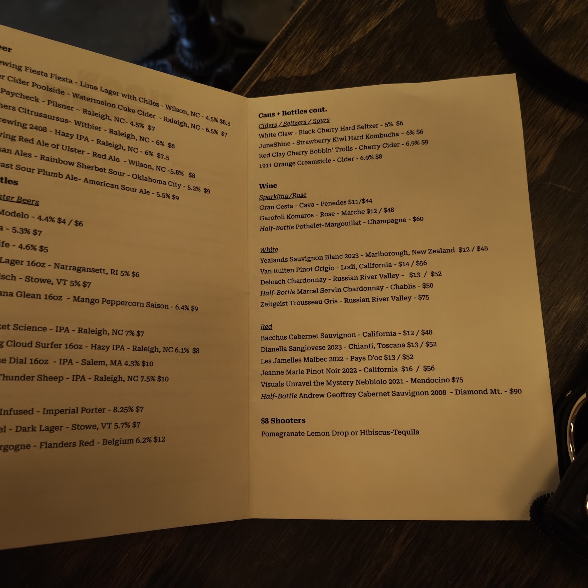 Moon Room Menu