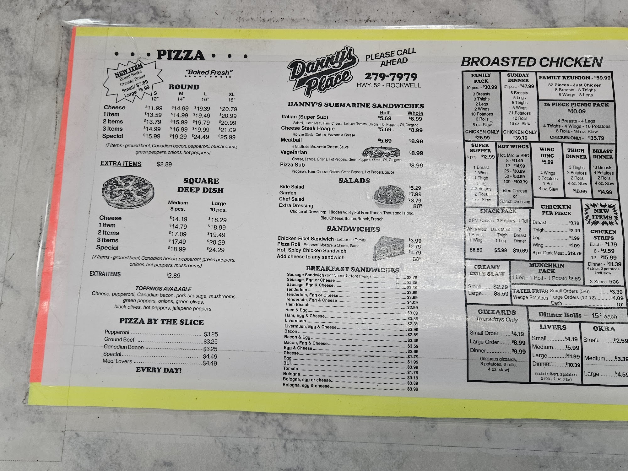 Danny's Place Menu