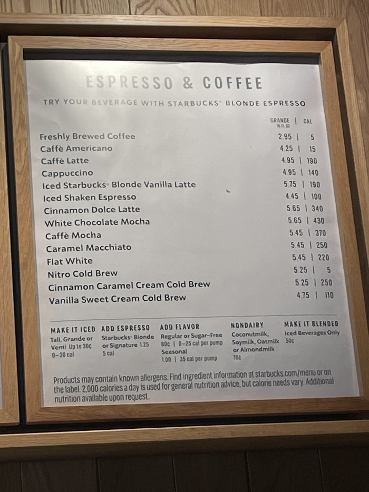 Starbucks Menu