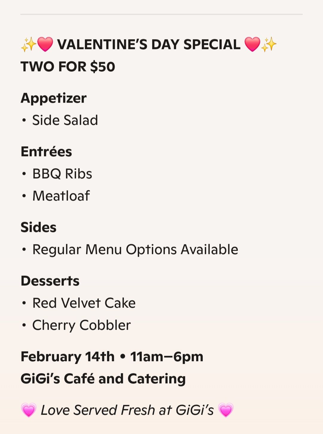 Gigi's Cafe and Catering Menu