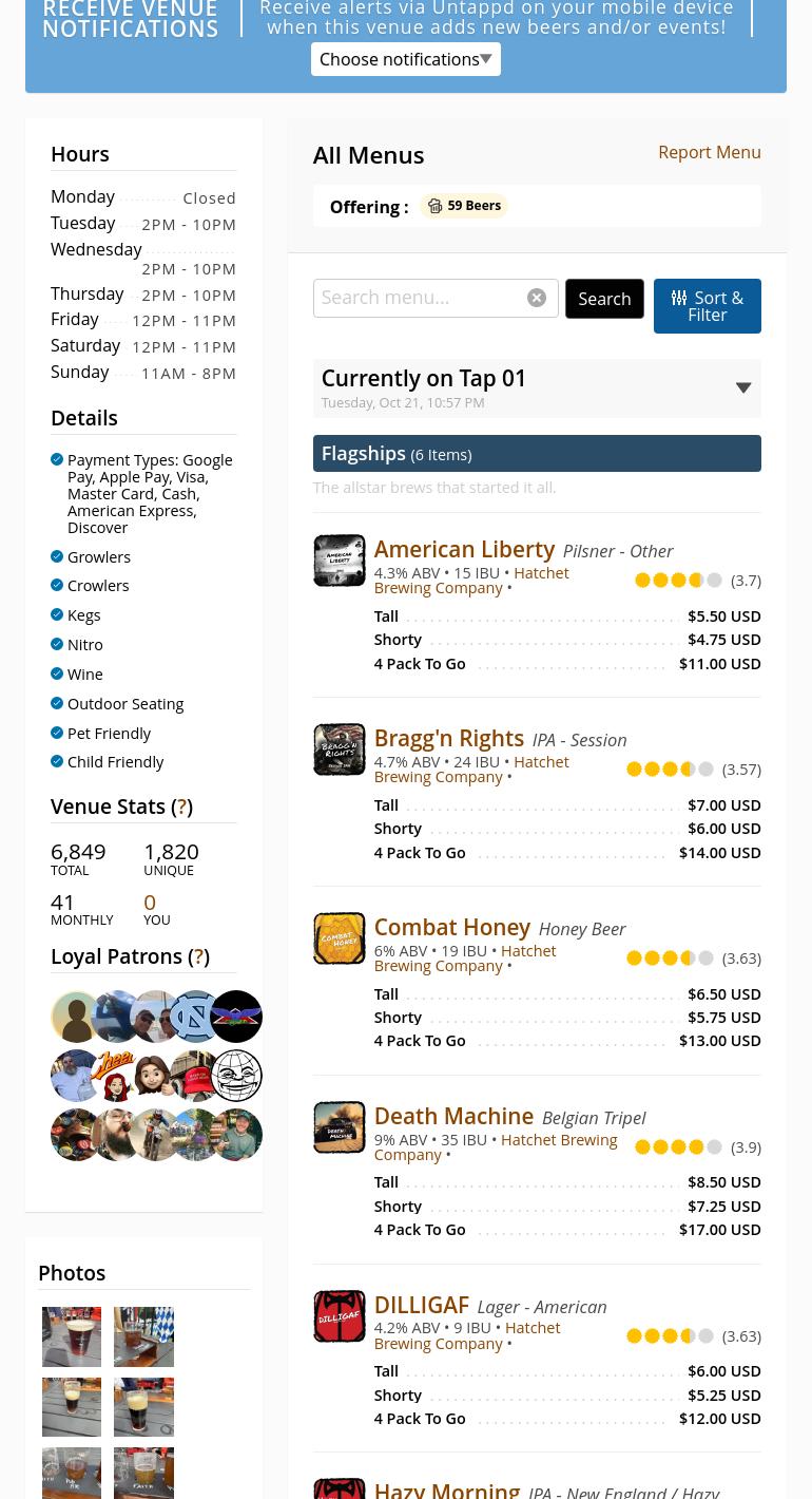 Hatchet Brewing Company Menu