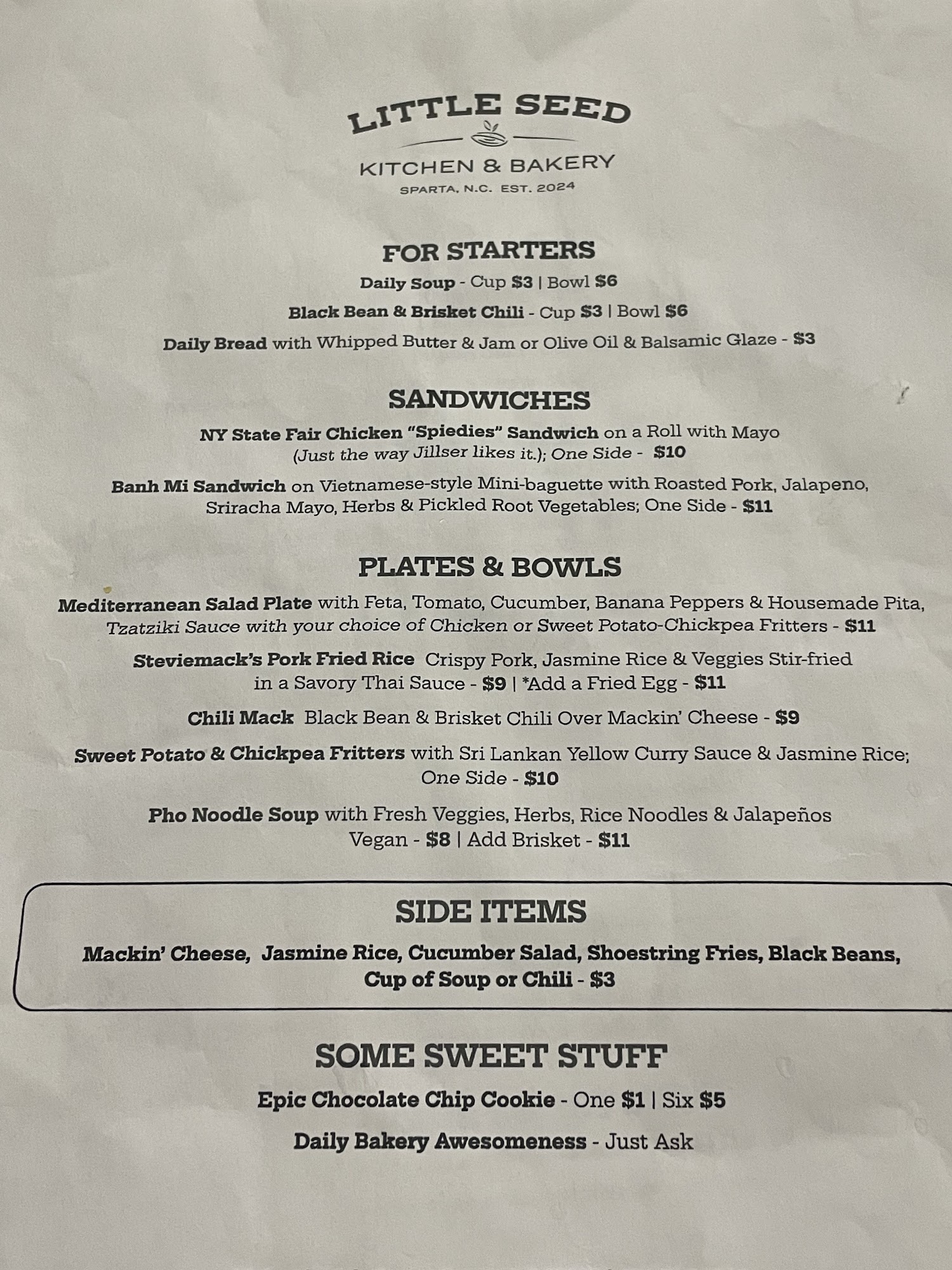 Little Seed Kitchen & Bakery Menu