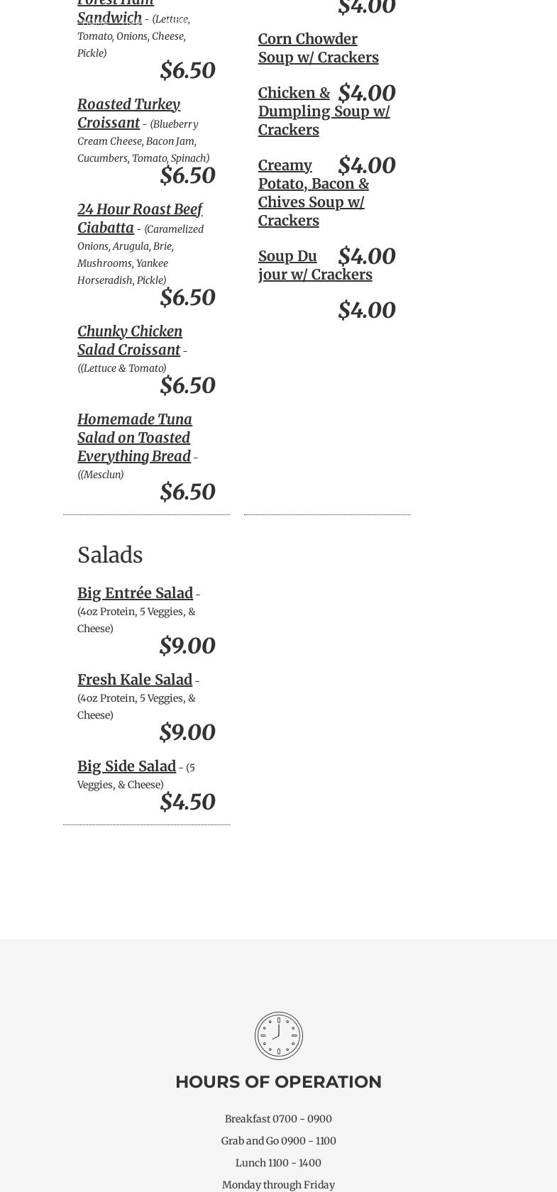 B & B Catering Inc. Menu
