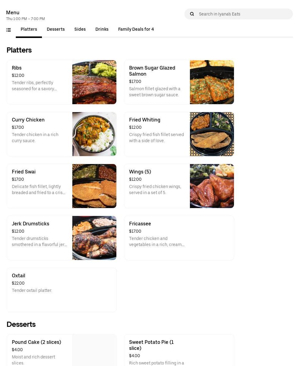 Iyana’s Eats Menu