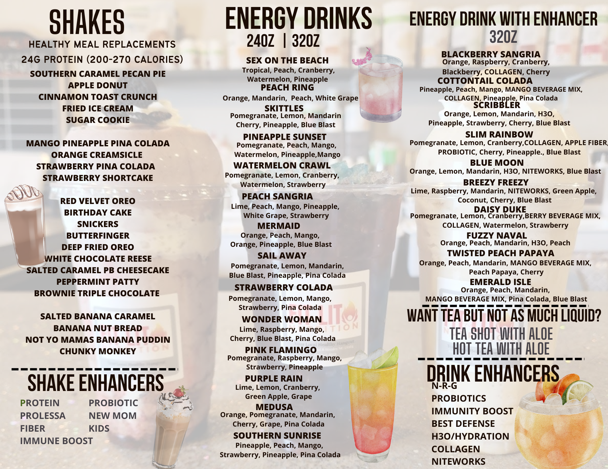 Fit N Lit Nutrition Menu