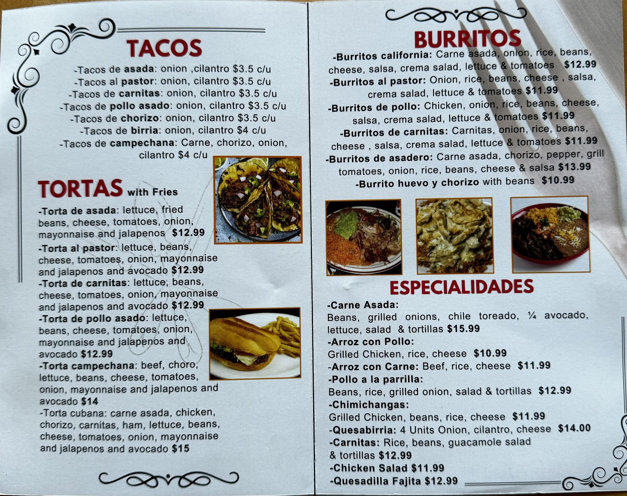 Asadero Mexican Restaurant Menu