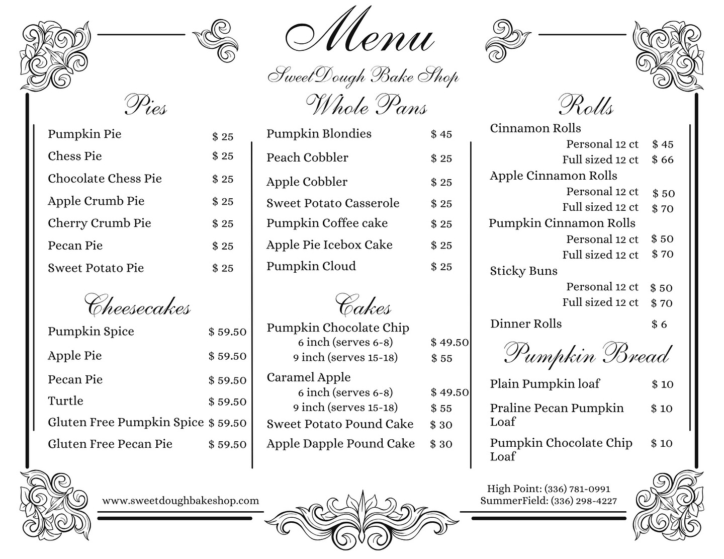 Sweet Dough Coffee and Bake Shop Menu