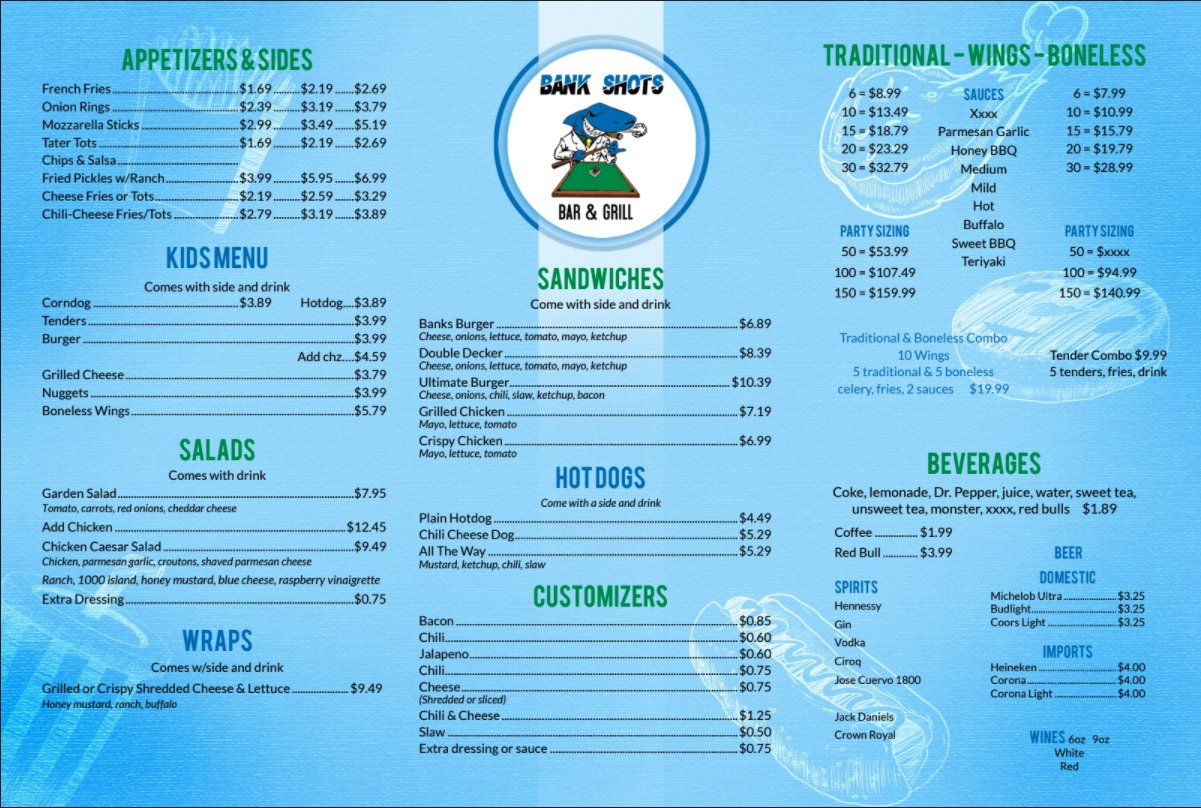Bank Shots Bar & Grill Menu