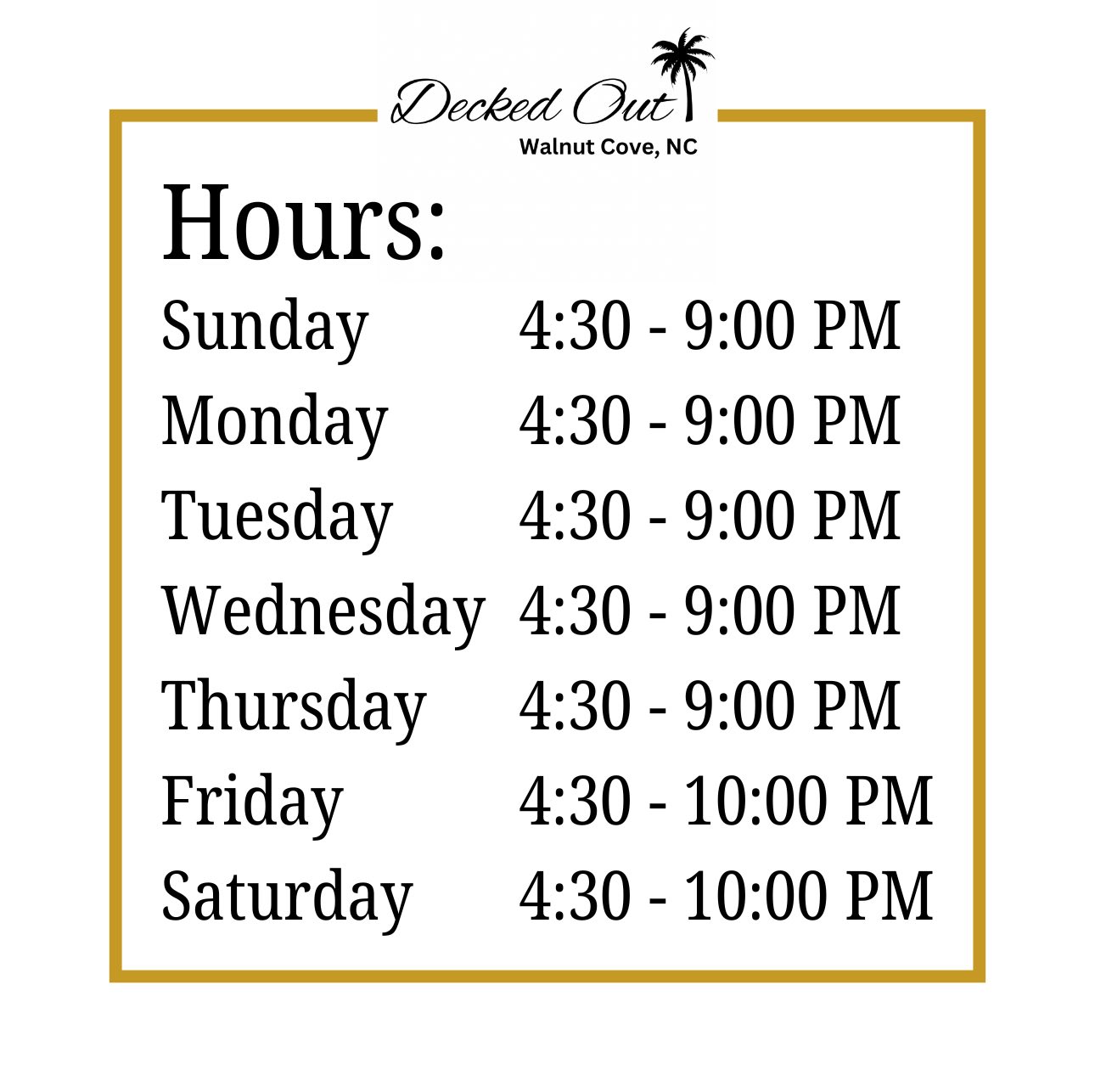 Decked Out Burgers and Dogs Walnut Cove