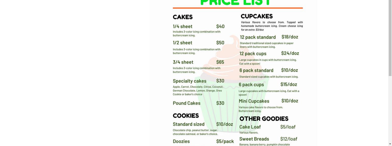 The Baker's Addict Menu