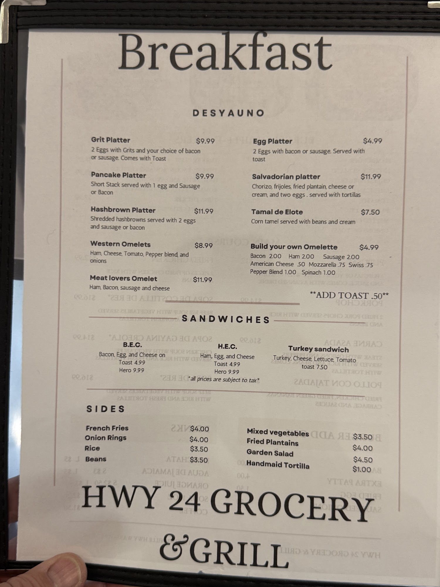 Blands Barbecue Menu