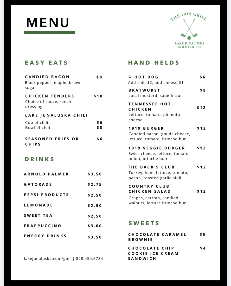 1919 Grill Menu