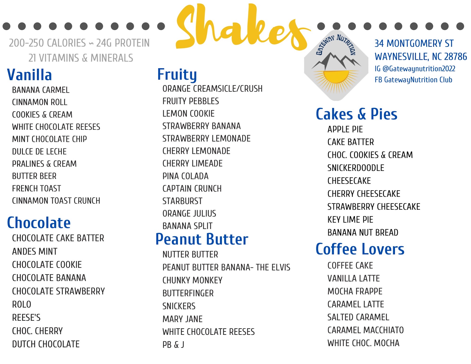Gateway Nutrition Menu