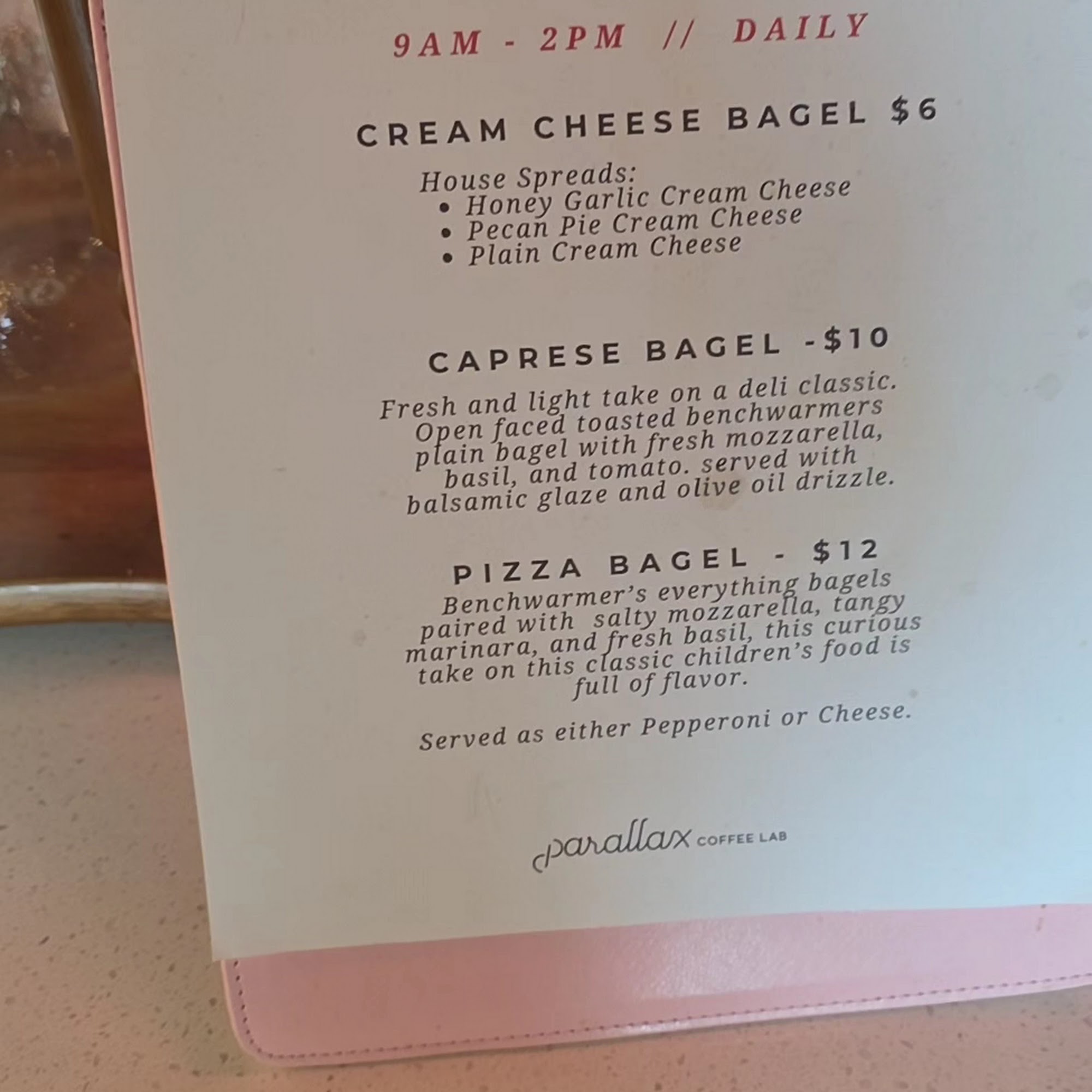 Parallax Coffee Lab Menu