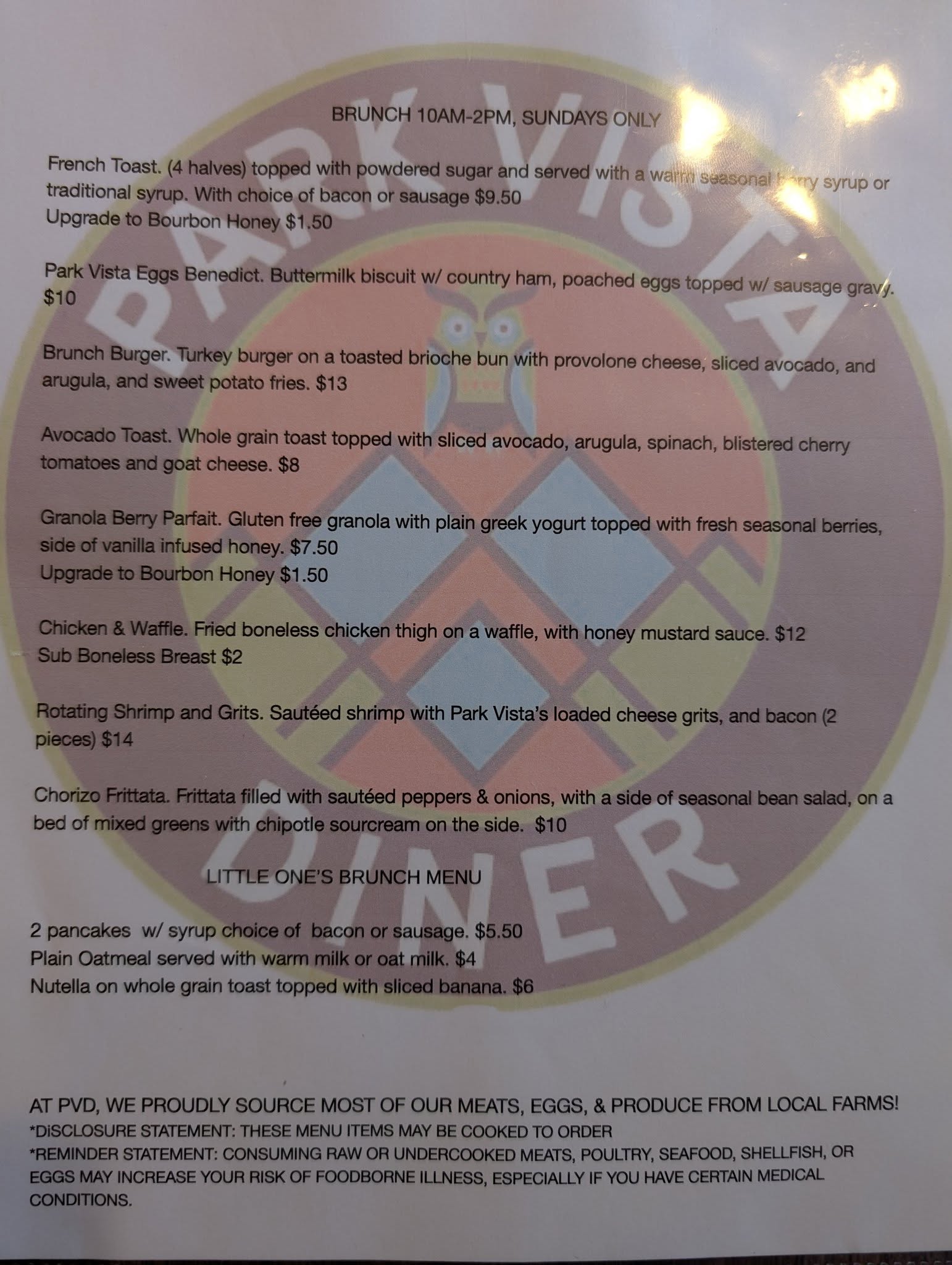 Park Vista Diner Menu