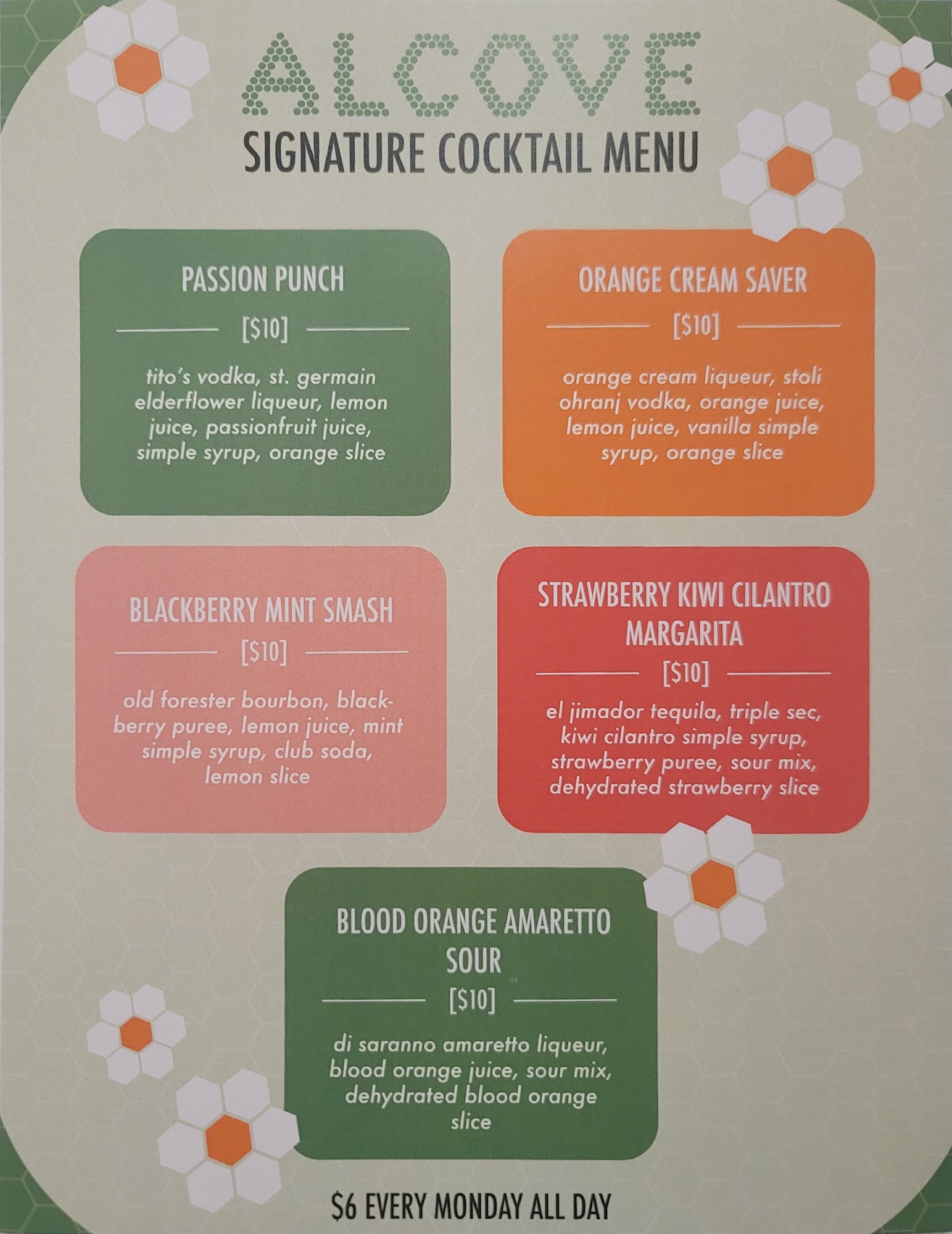 Alcove Beer Garden Menu