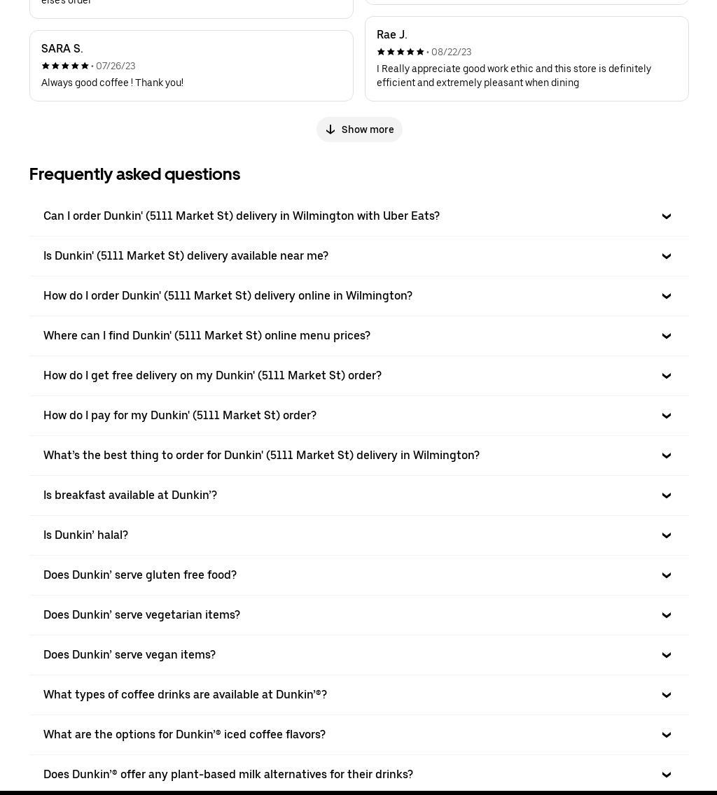 ATM Dunkin Donuts - 5111 Market St. Menu