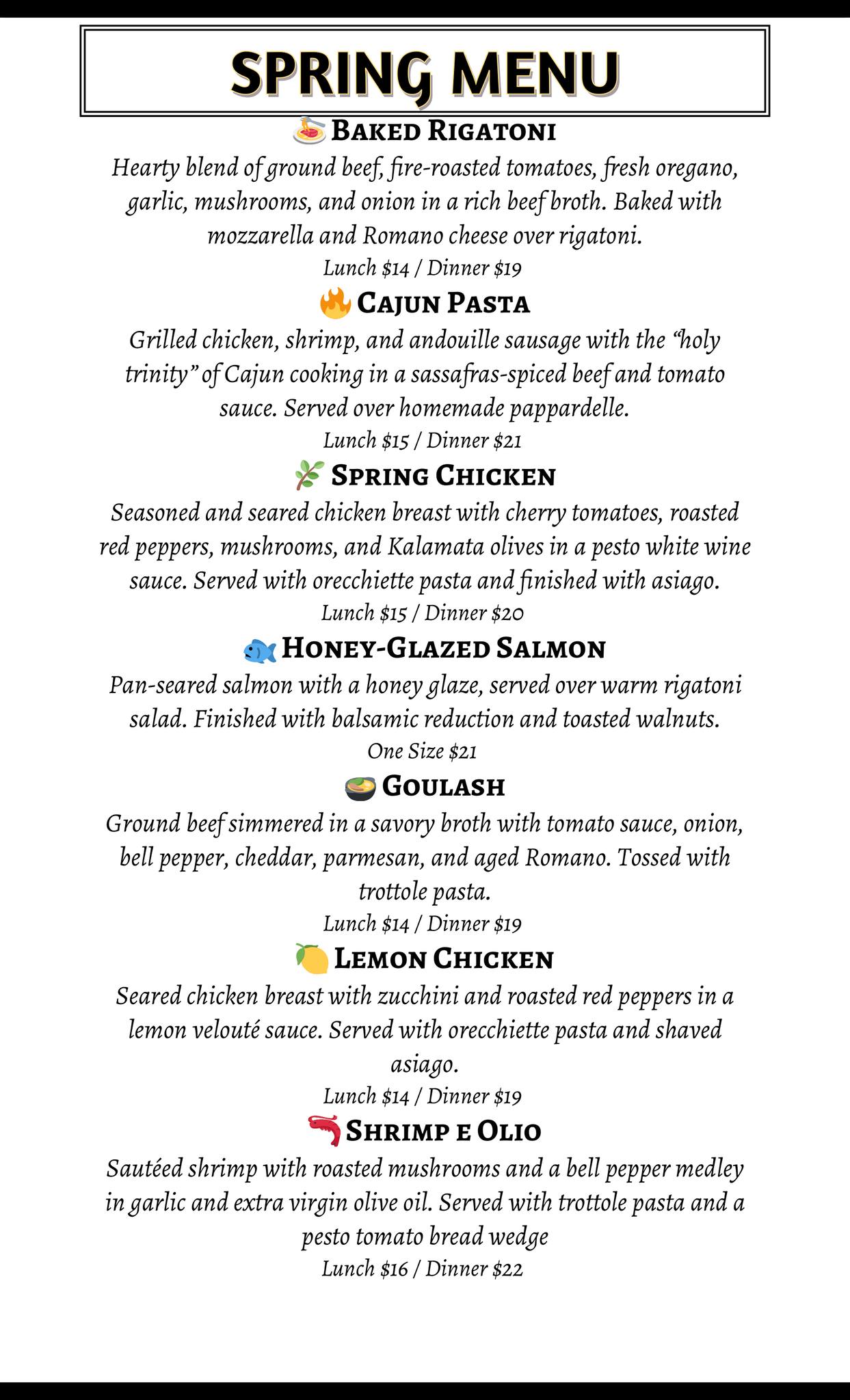 Italian Bistro - Monkey Junction Menu