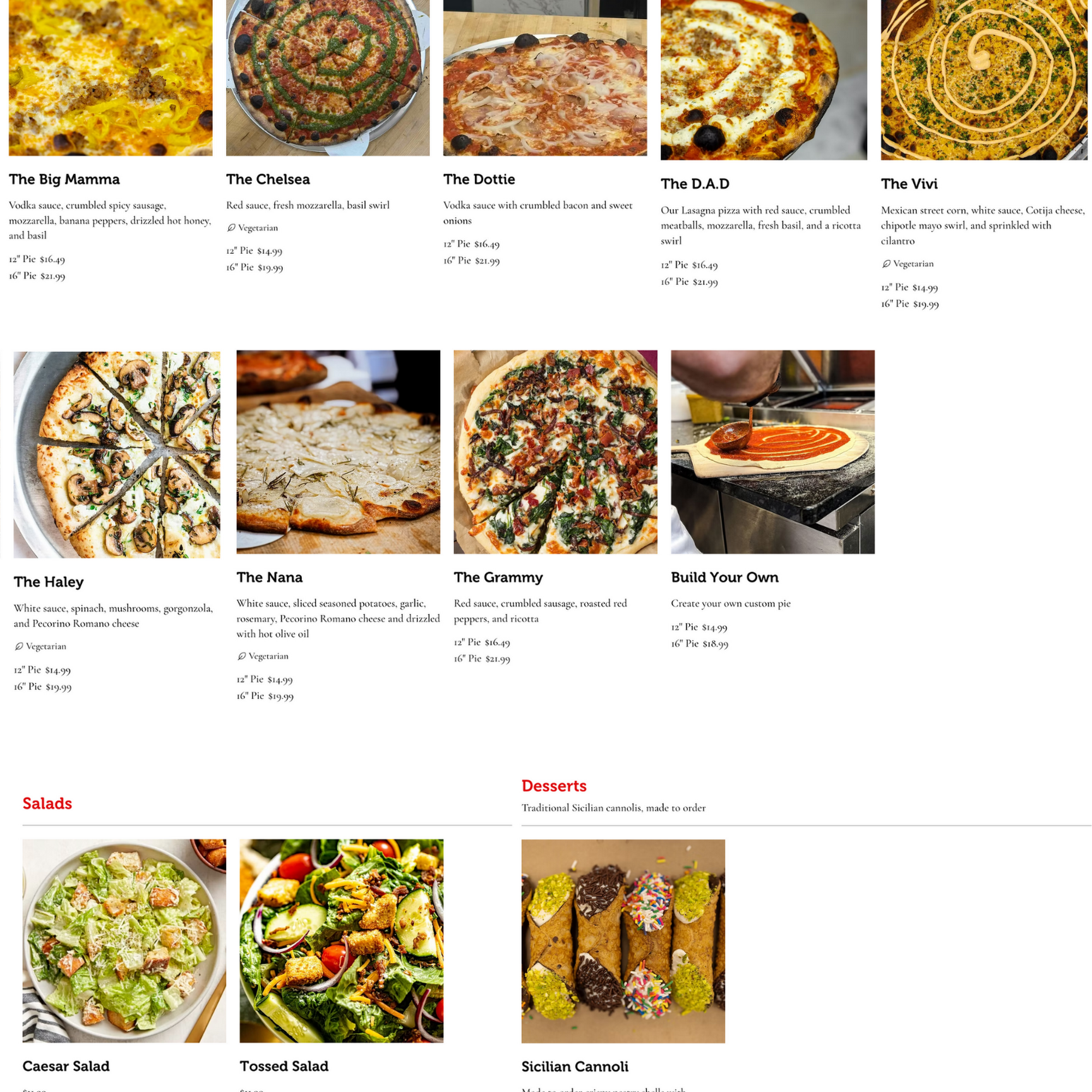 Cousins Coal Fired Pizzeria Menu