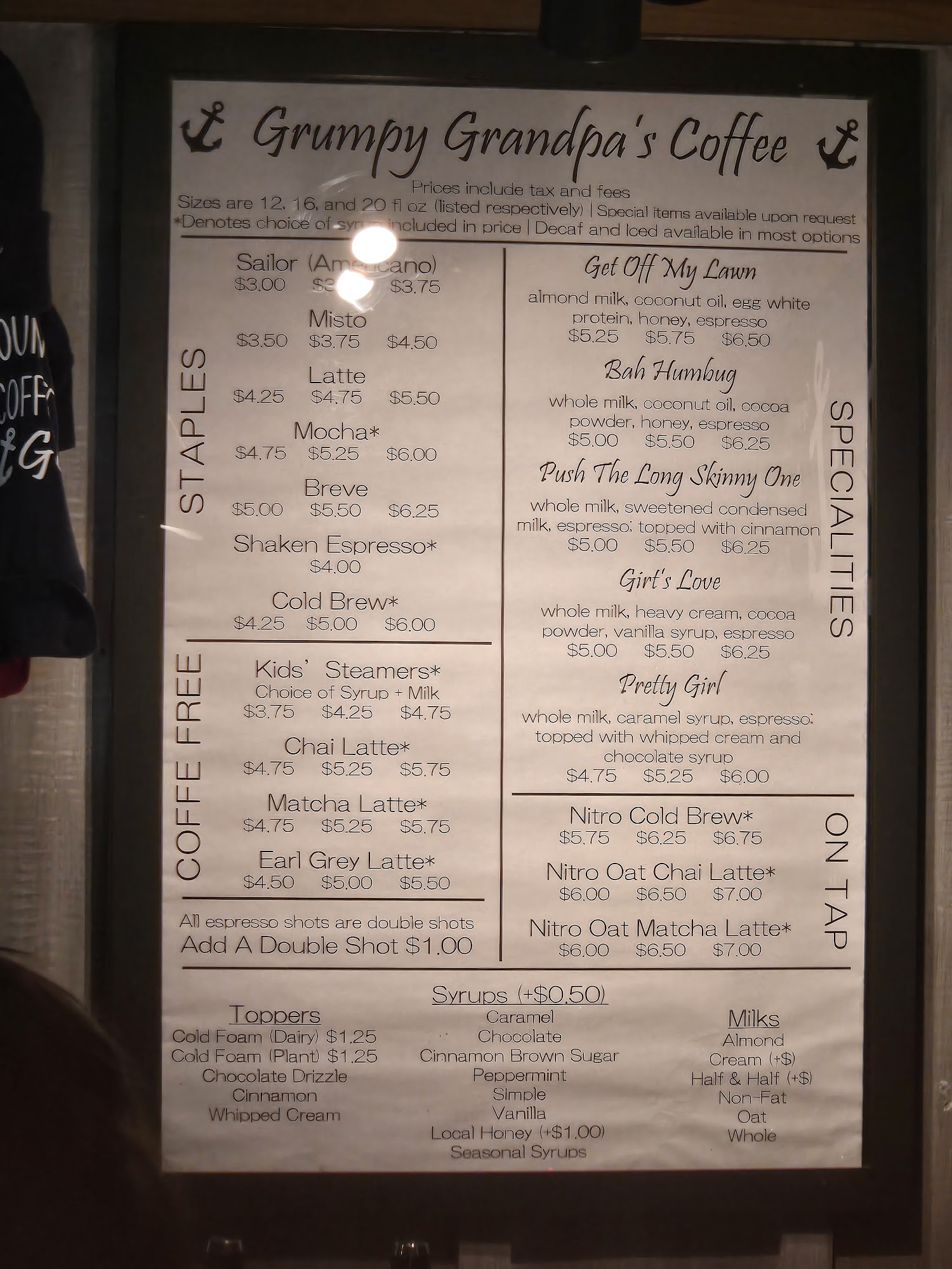 Grumpy Grandpa's Coffee Menu