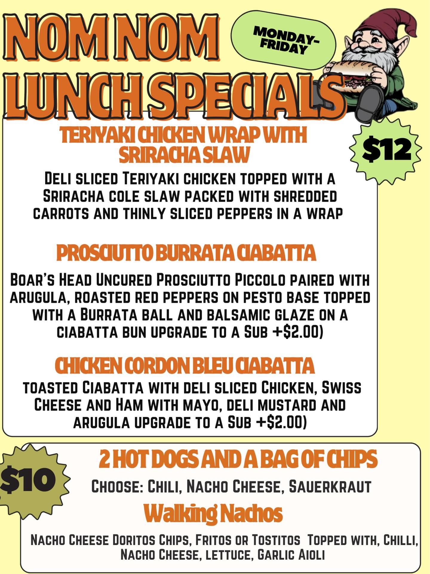 Gnome Nom Nom Deli- Morning Treats Afternoon Eats Menu