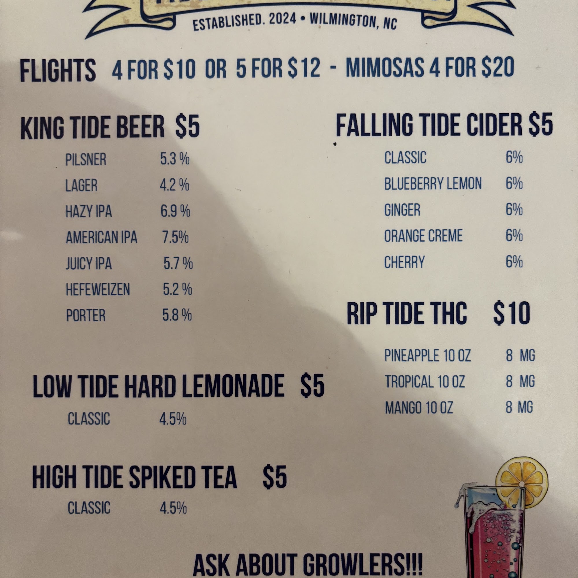 Tides Beverage Co. Menu