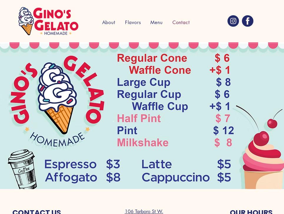 Gino's Gelato Menu