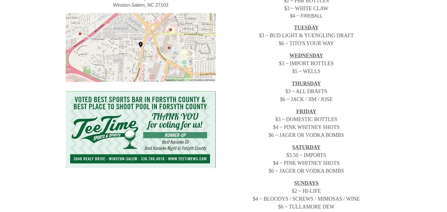 Tee Time Sports & Spirits Menu