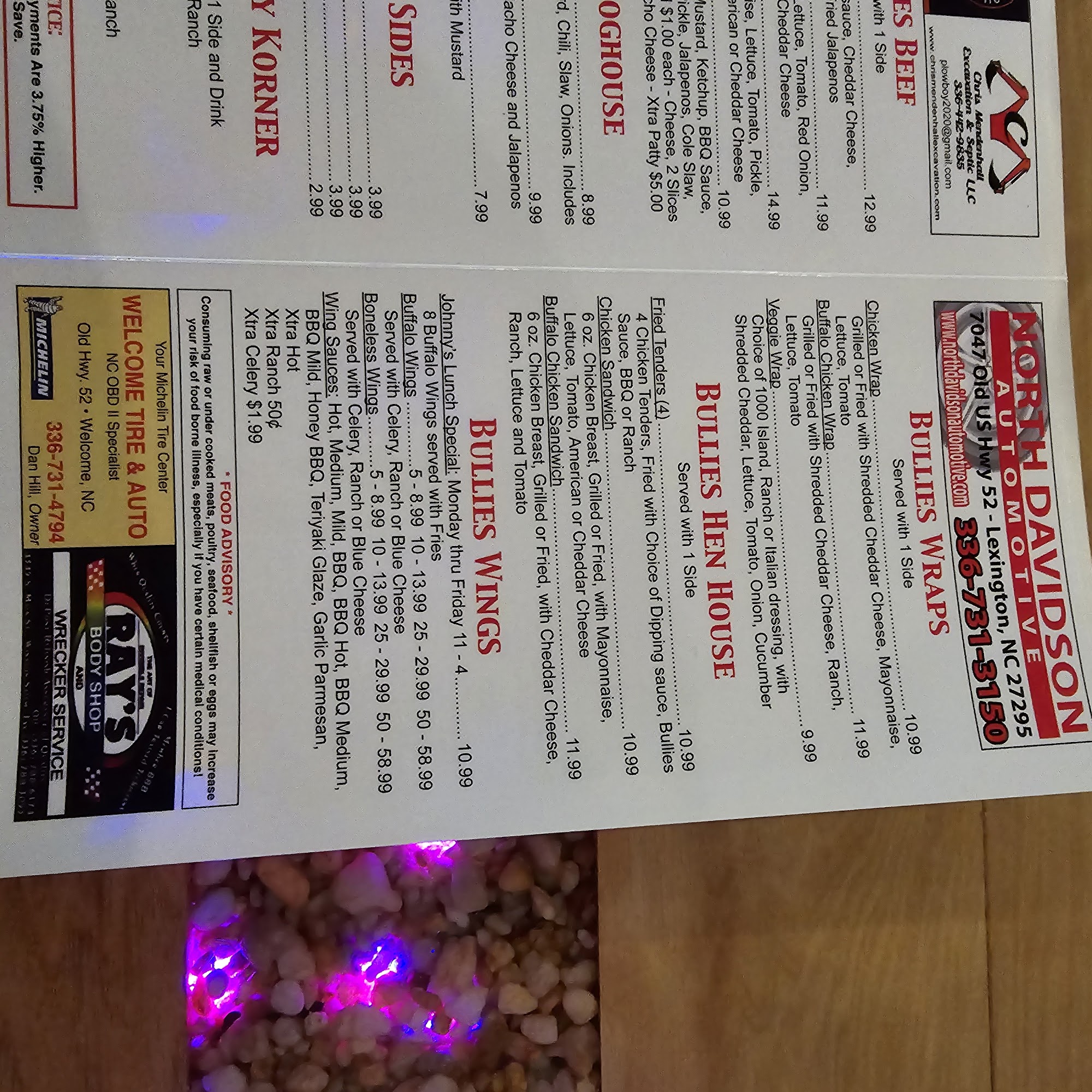 Bullies Bar and Grill Menu