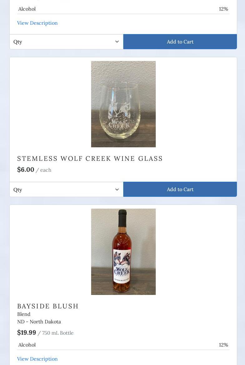 Wolf Creek Winery LLC Menu