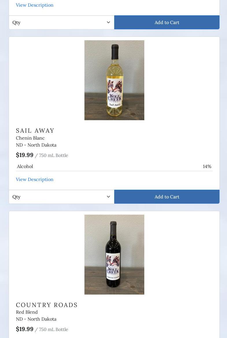 Wolf Creek Winery LLC Menu